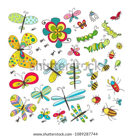 Cute cartoonish insects. Vector illustration
