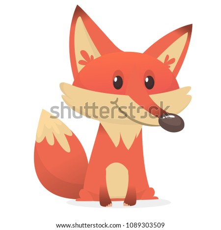 Wild animals collection Red Fox cartoon. Vector illustration isolated on white