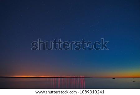 View sea in night time with stars