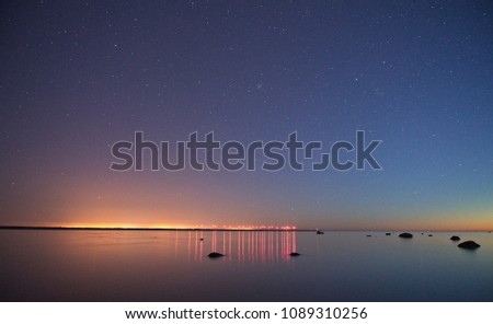 View sea in night time with stars