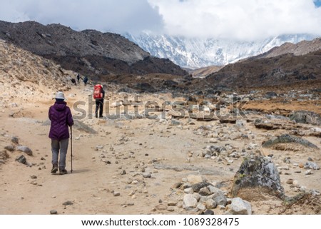 Way to Everest base camp, from Tukla pass to Lobuche, Kumbu valley, Himalayas, Nepal