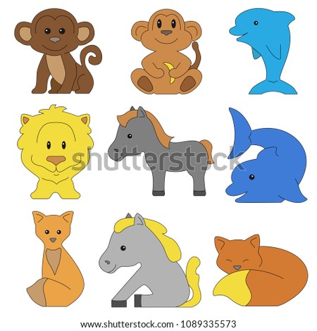 Several cute animals for a children's book on a white background