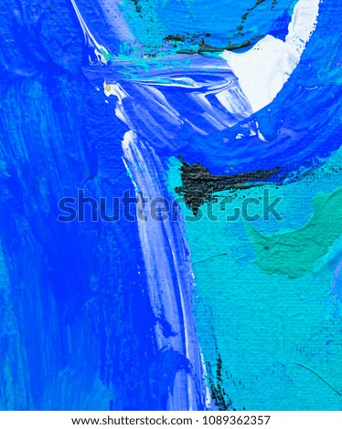 A vibrant and colourful oil and acrylic abstract painting on canvas painted with wild and free brush strokes in cool blue colours