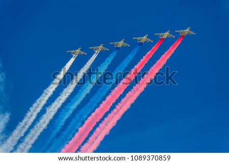 Combat aircraft of the air force in the air parade