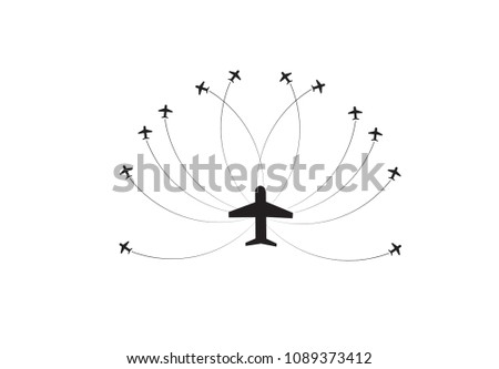 Airplane fly logo icon.Globe and plane travel icon isolated on white background.Line Vector illustration EPS 10.
