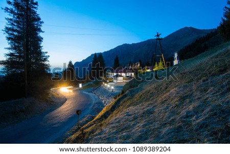 hotel in the mountains at night, summer