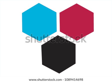 Colourful of hexagon blue red and black bricks tiles floor with white  background   