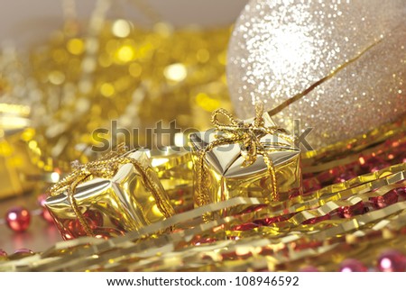 Golden theme with christmas gifts