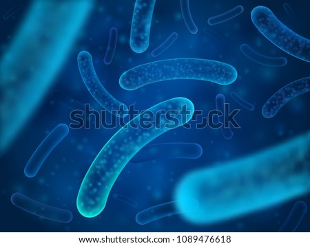 Micro bacterium and therapeutic bacteria organisms. Microscopic salmonella, lactobacillus or acidophilus organism. Abstract biological vector background Royalty-Free Stock Photo #1089476618