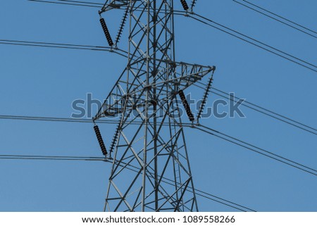 High voltage  electric power lines .High-voltage tower sky background.