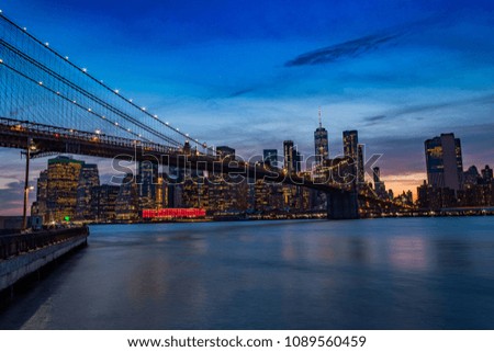 Almost night time at the Brooklyn Bridge in New York, USA.