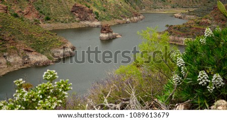 Dam with interior island, La sorrueda, Tirajana ravine, Gran canaria