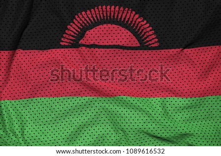 Malawi flag printed on a polyester nylon sportswear mesh fabric with some folds