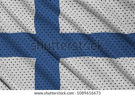 Finland flag printed on a polyester nylon sportswear mesh fabric with some folds