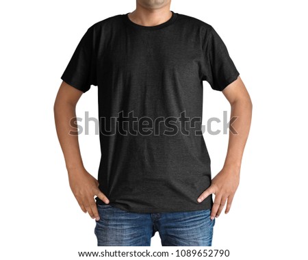 Man in a blue jeans and black T-shirt isolated on white background