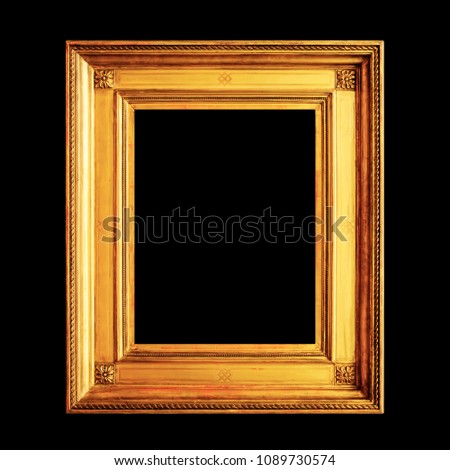 Vertical old wooden frame isolated on black background