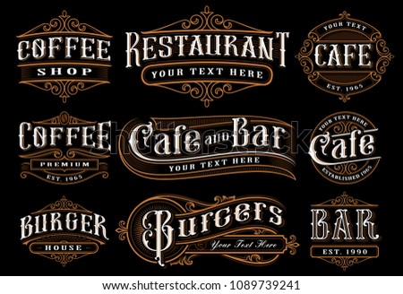 Set of vintage lettering illustration for the catering. Vector design for the restaurants, cafe, bar, coffee shops and other. All objects are on the separate groups.