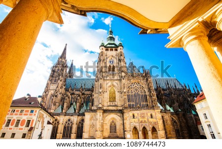 View of St Vitus cathedral in Prague, travel photo