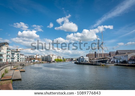 Cloudscape covering Bristol Harbour and SS Great Britain Royalty-Free Stock Photo #1089776843