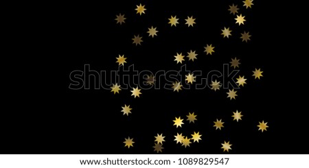 Abstract star of confetti. Falling starry background. Random stars shine on a black background. The dark sky with shining stars. Flying confetti. Suitable for your design, cards, invitations, gifts. 