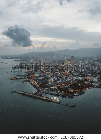 Aerial view of Penang Island, Malaysia the most populous island city in peninsular Malaysia, from a drone.