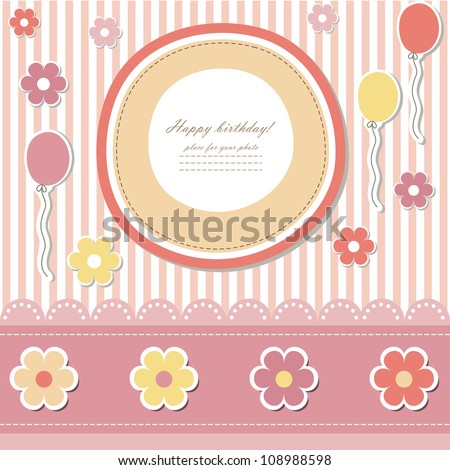 Baby card (vector eps 10). Romantic scrapbooking for invitation, children greeting, happy birthday, label, postcard, children congratulation, postcard, clip art, frame, gift and etc.