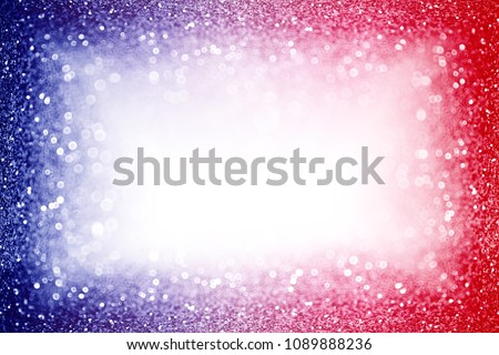 Abstract patriotic red white and blue glitter sparkle background for party invite, July fireworks border, memorial design, elect president vote, sale space, labor day and celebrate independence frame