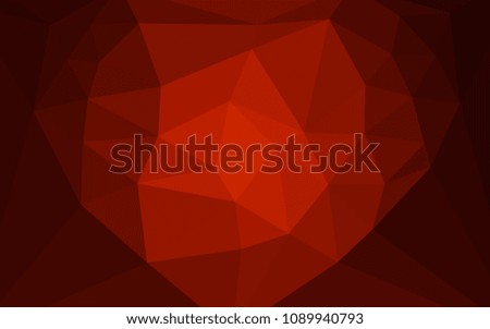 Dark Red vector shining triangular backdrop with a heart in a centre. A sample with polygonal shapes. Pattern for a brand book's backdrop.