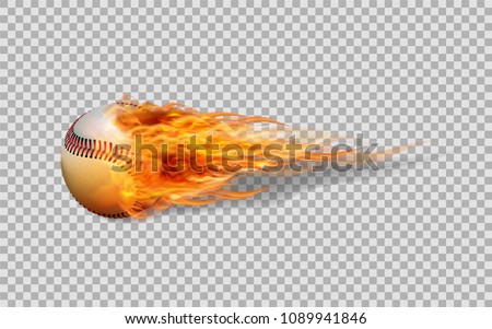 Realistic vector baseball in fire on transparent background.
