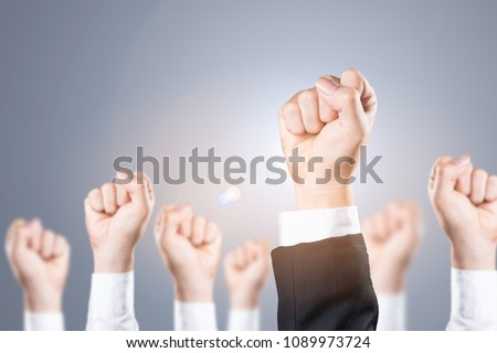 many hand of businessman is celebration and successful,  leadership concept Royalty-Free Stock Photo #1089973724