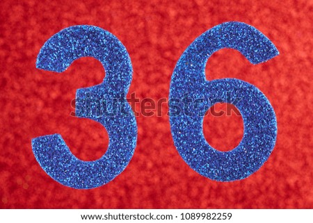 Number thirty-six blue color over a red background. Anniversary. Horizontal