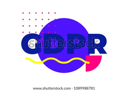 GDPR - General Data Protection Regulation. Abstract minimal geometric web banner design, colorful pattern shape element in trendy memphis style, blue, pink colors. Vector illustration