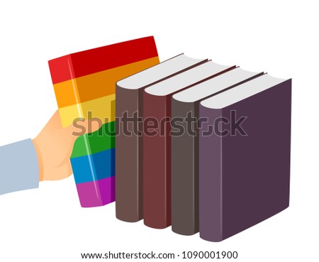 Illustration of a Hand Holding a History Book in Rainbow Colors