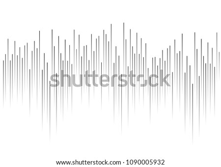 White background with grey lines. Vertical black gradient bands in the middle in the form of graphics, cardiograms, running bands. Music soundtrack, soundwaves. Royalty-Free Stock Photo #1090005932