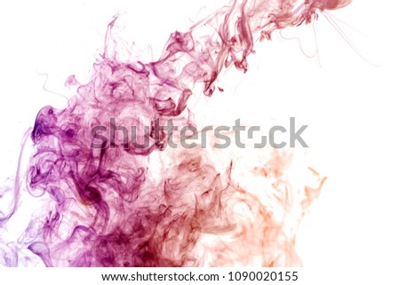 Red, blue and orange cloud of smoke of  white isolated background. Background from the smoke of vape
