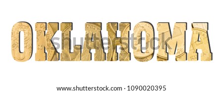Oklahoma. Shiny golden coins textures for designers. White isolate