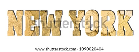 New York. Shiny golden coins textures for designers. White isolate