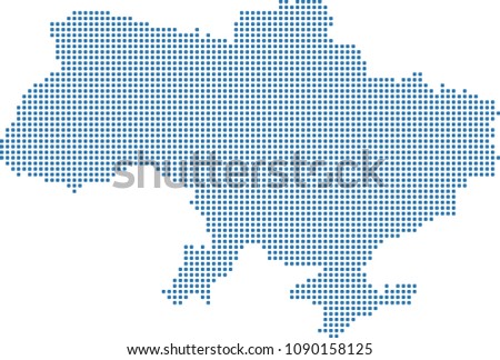Ukraine map dots vector outline blue background. Dotted map of Ukraine. Creative pixel art map of Ukraine with highly detailed border prepared by a map expert