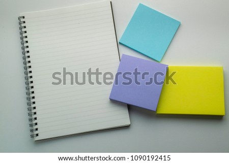 abstract sticky note and note book on white background picture wait for add text.