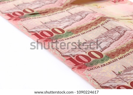 Saudi Arabia Hundred Riyal banknotes isolated on white background