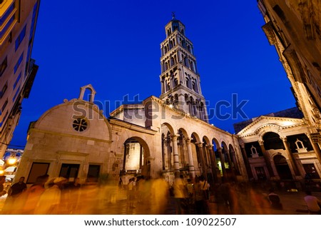 Peristyle and Diocletian Palace in Split in the Evening, Croatia Royalty-Free Stock Photo #109022507