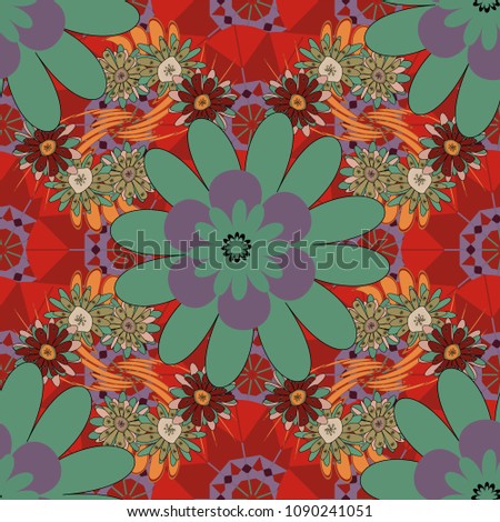Spring flowers seamless pattern. Small floral pattern in red, neutral and green colors. Vector floral illustration and floral seamless texture. Flower pattern for printing or fabric.