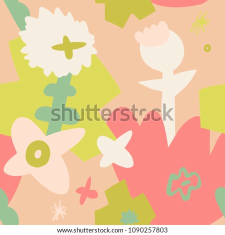 The seamless organic  pattern with abstract flowers. Hand drawn spring overlapping nature background for your design.Textile, blog decoration, banner, poster, wrapping paper.