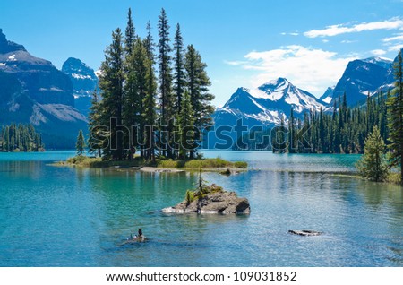 Spirit Island in Maligne Lake, Jasper, Canada Royalty-Free Stock Photo #109031852