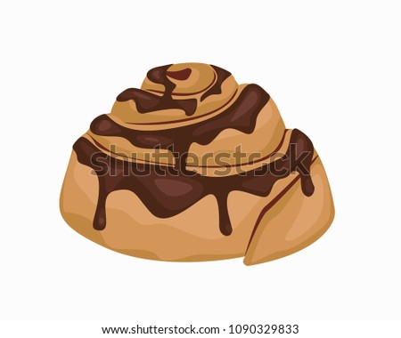 Bun art. Illustration of a chocolate bun. Baking isolated. Vector object