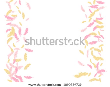 Pink gold feather ethnic background vector pattern. Trendy background with plumelet. Flying feather elements cute vector design for card, banner.