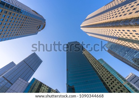 up view of modern office building in shanghai china