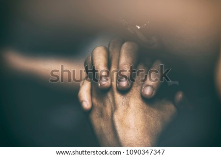 Christian Woman Believe in Jesus and Pray to the Lord. Vintage Tone Adjust Dust, Scratches and Gain added. Royalty-Free Stock Photo #1090347347