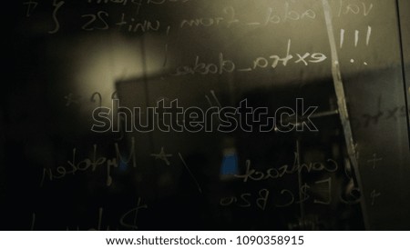 Glass writing Board. Stock. Inscriptions on the glass Board
