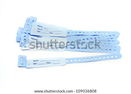 hospital wrist tag on white background